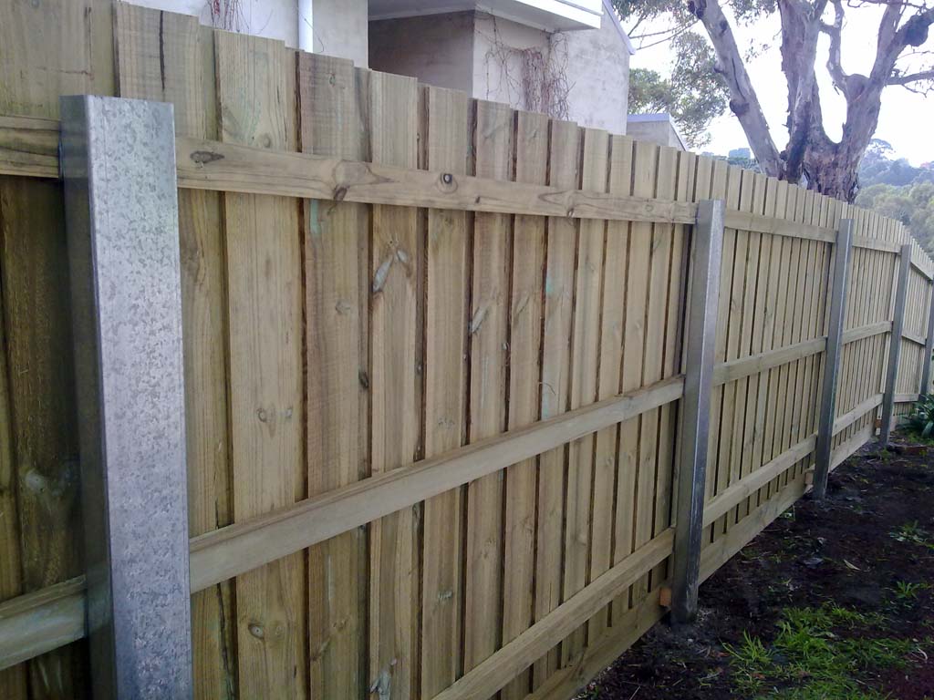 Paling fencewith steel posts