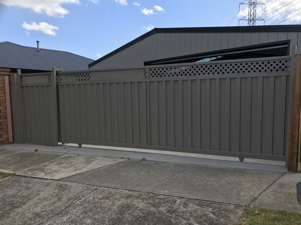 Sliding gate with lattice and colorbond sheets mill park