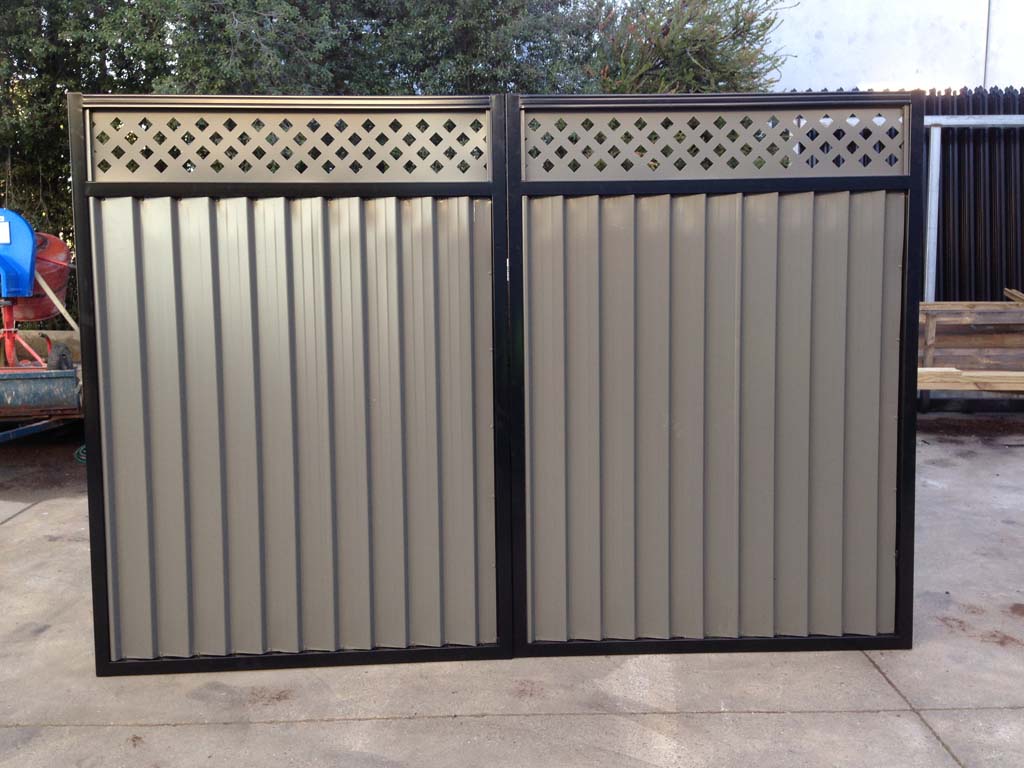 Solid welded gates with colorbond and lattice infills thomastown
